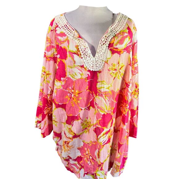 Alfred Dunner Womens 20W Floral Top 100% Cotton Long Sleeve Boho Lightweight - Picture 1 of 9